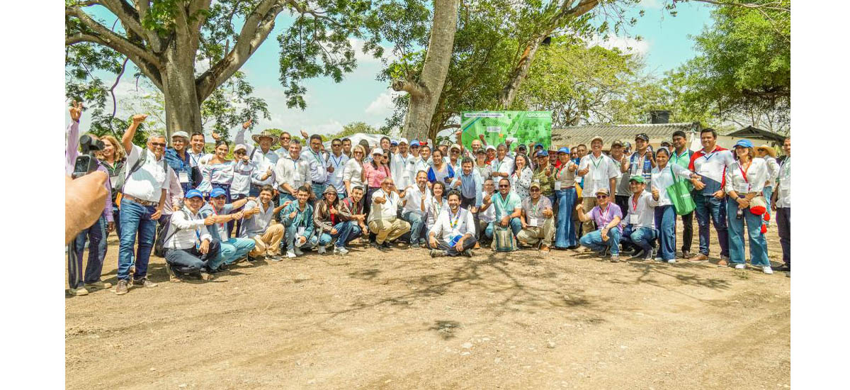 En la Imagen se pueden apreciar un grupo de varias personas, alrededor se puede apreciar un grupo de arboles, que da un entorno muy rural a la foto