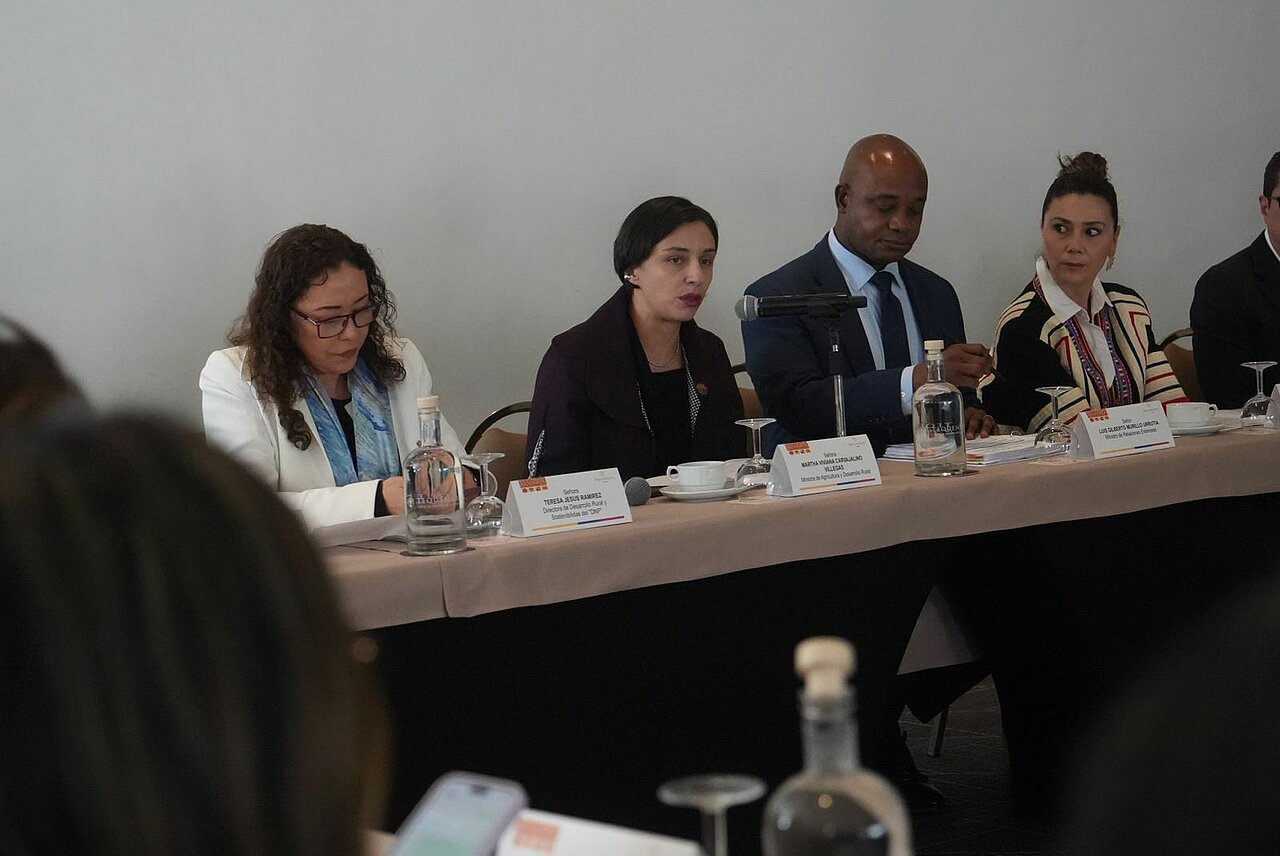 En la imagen se muestra la ministra en dialogo de mesa