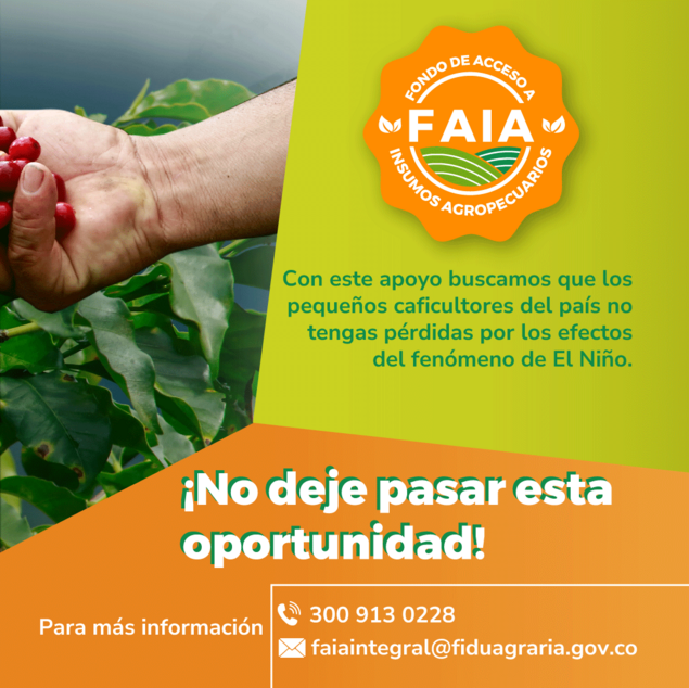 La imagen muestra una campaña promocional de la Fondo de Acceso a Inversiones (Fondo A) para los agricultores del país. La campaña busca apoyar a los agricultores que han sido afectados por los efectos del fenómeno climático El Niño. La imagen incluye una persona con una mano abierta que recoge frutas, lo que sugiere la actividad agrícola.  El mensaje central de la campaña es "¡No dejes pasar esta oportunidad!", lo que indica que la Fondo A está ofreciendo una oportunidad financiera para los agricultores afectados. La imagen también proporciona información de contacto para obtener más detalles sobre cómo acceder a esta oportunidad, incluyendo un número de teléfono y un correo electrónico.