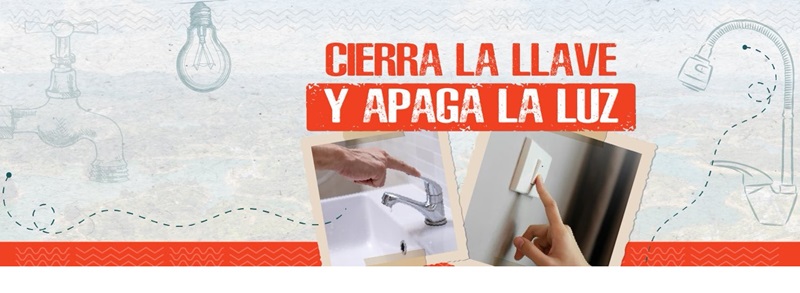 La imagen muestra un gráfico con el texto «Cierra la llave y apaga la luz».