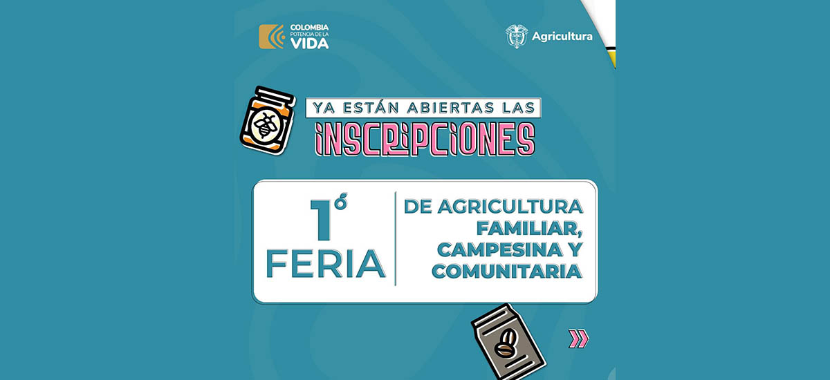 La imagen parece ser un cartel o folleto de una feria agrícola, familiar y comunitaria. Con el texto «YA ESTÁN ABIERTAS LAS INSCRIPCIONES». Es probable que el evento se centre en promover y mostrar las actividades agrícolas, la agricultura familiar y la participación de la comunidad en la agricultura. 