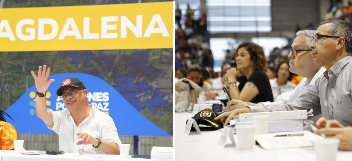 La imagen se puede observar al presidente Gustavo Petro el cual se le ve muy alegre, saludando a la gente en un evento