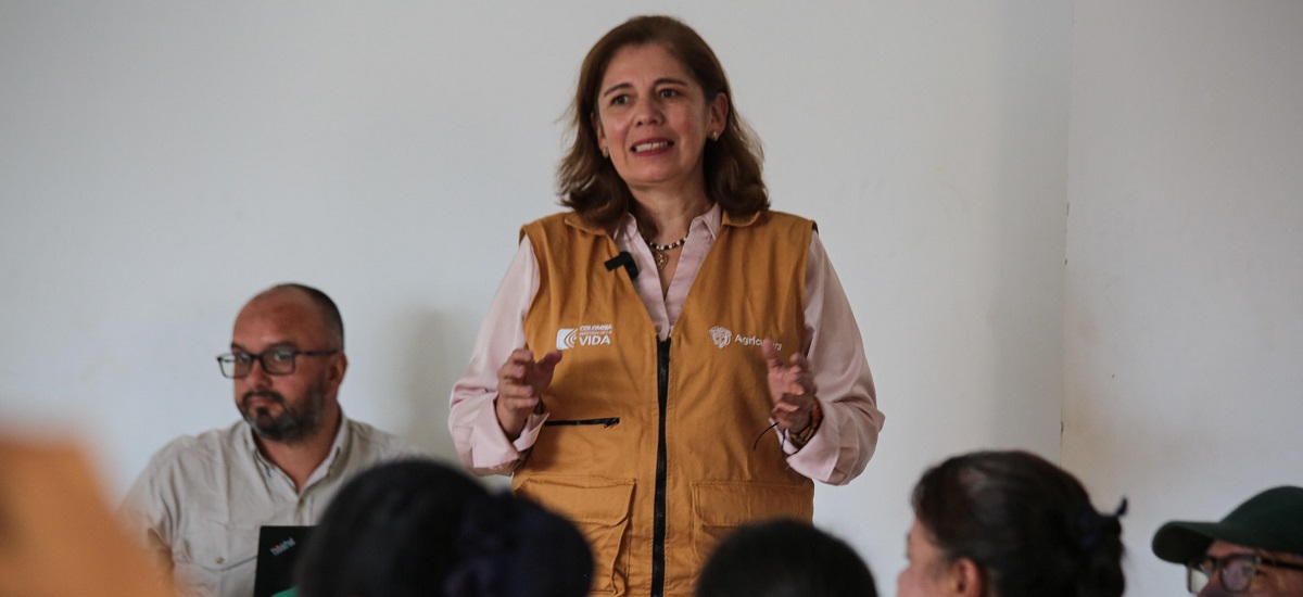 En la imagen aparece una mujer de pie dirigiéndose a un grupo de personas. Lleva un chaleco con algunos logotipos, lo que sugiere que podría estar representando a una organización. El público parece atento, con algunas personas mirándola a ella y otras mirando a otra cosa, posiblemente una presentación o un documento.